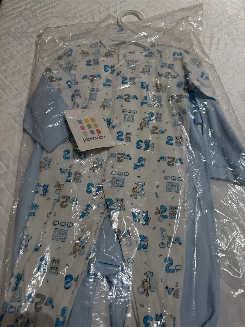 Absorba Light Blue & White Number Print Baby One-Piece